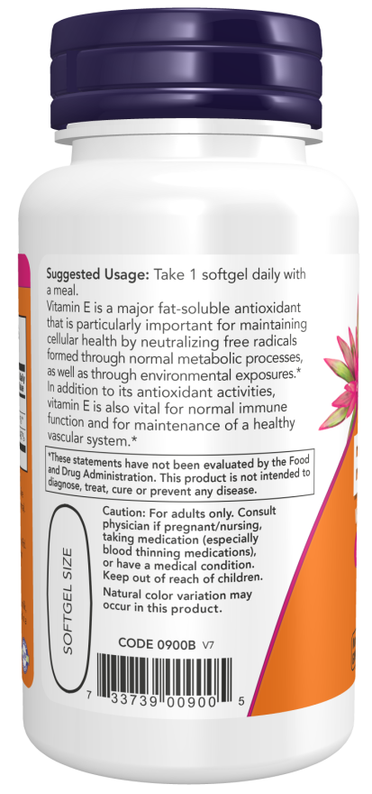 NOW Foods - E-vitamin 1000 - Természetes (Vegyes Tocopherolok) - 50 lágyzselatin kapszula - Image 3