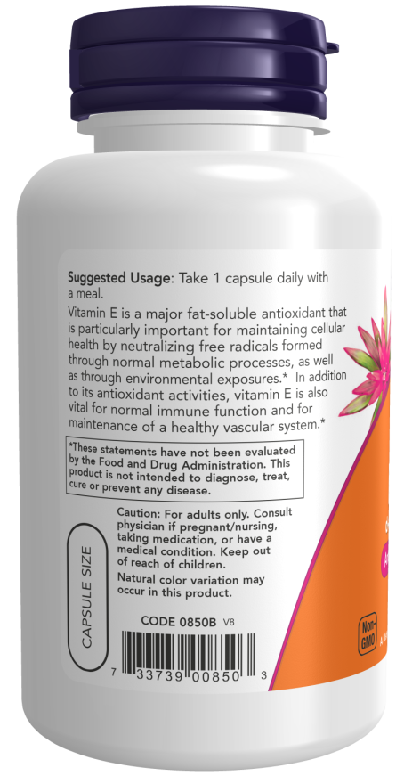 NOW Foods - Száraz E-vitamin 400 IU, Vegetáriánus - 100 kapszula - Image 3