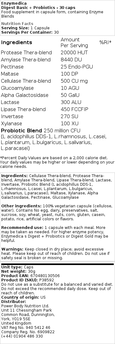 Enzymedica - Digest Basic + Probiotika, 30 kapszula - Image 2