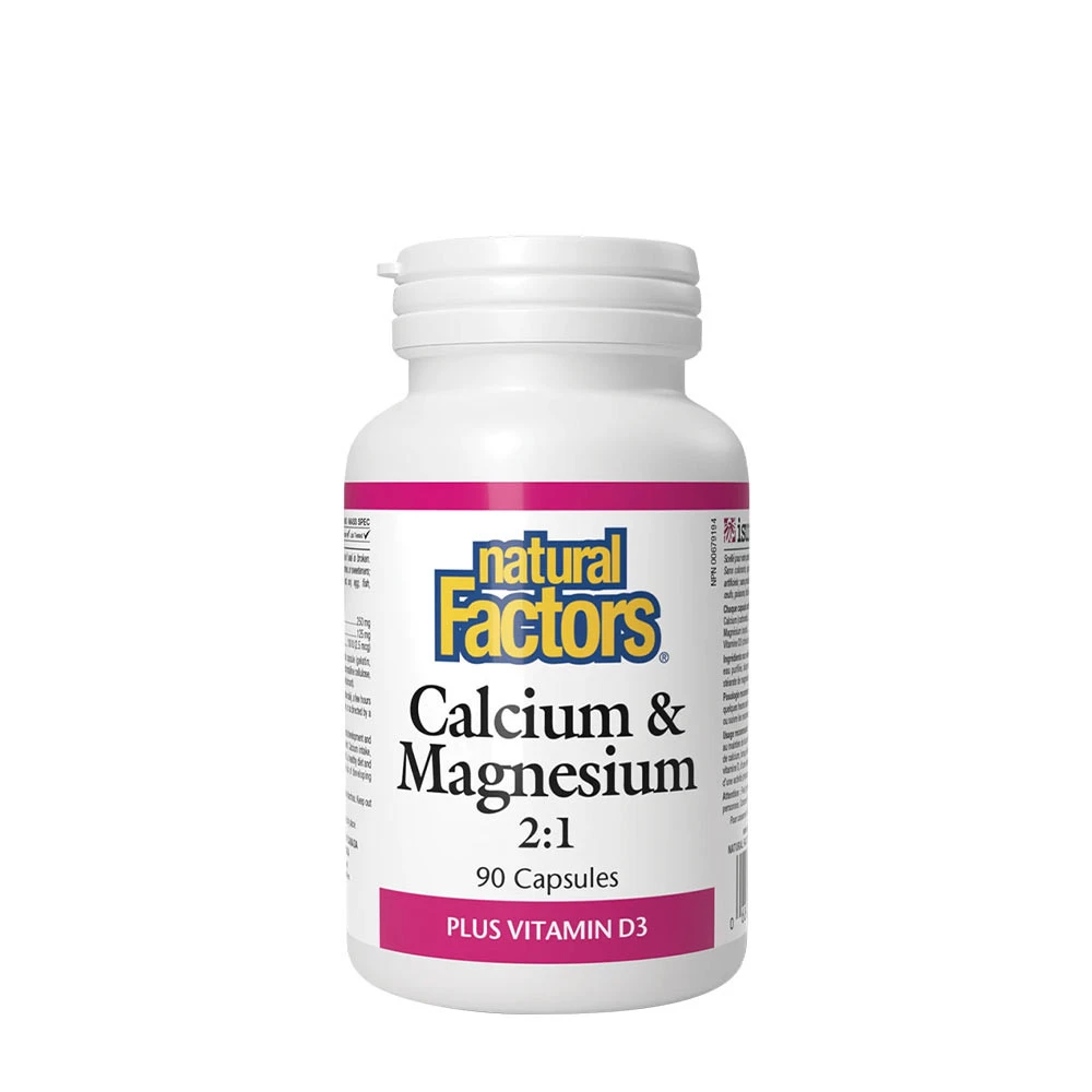 Natural Factors Calcium & Magnesium 2:1 Plus Vitamin D3 (90 Capsules)